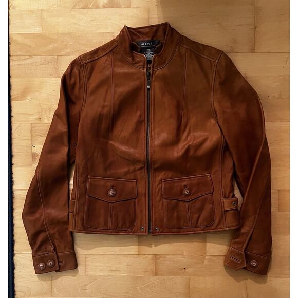 George Tan Camel Colored Leather Jacket Zipper Size M - Picture 1 of 3